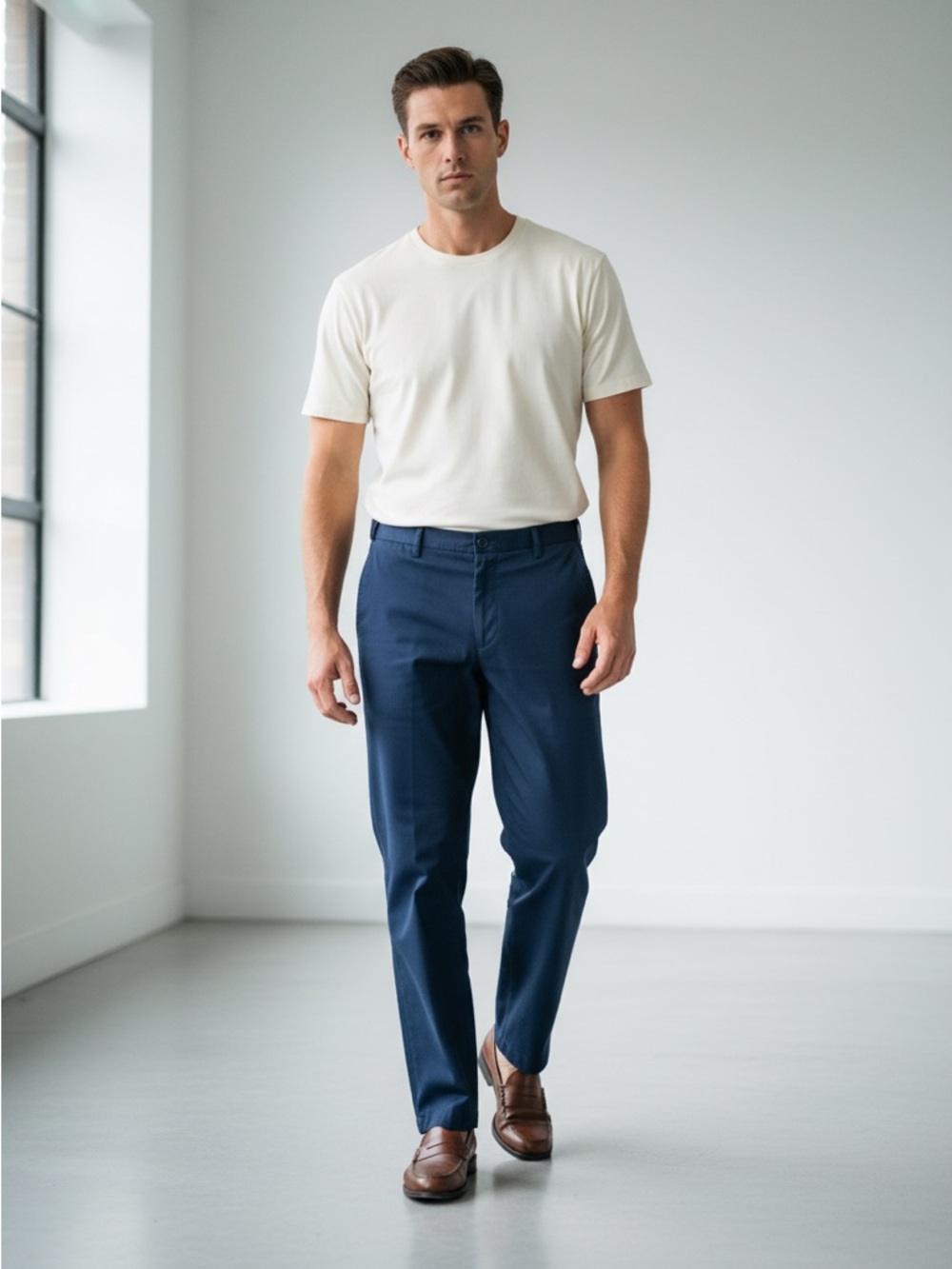 Architect Navy Blue Chino Pants 42x29 Straight Leg Flat Front Classic Workwear